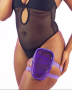 Transparent thigh bag worn by a person with a black swimsuit